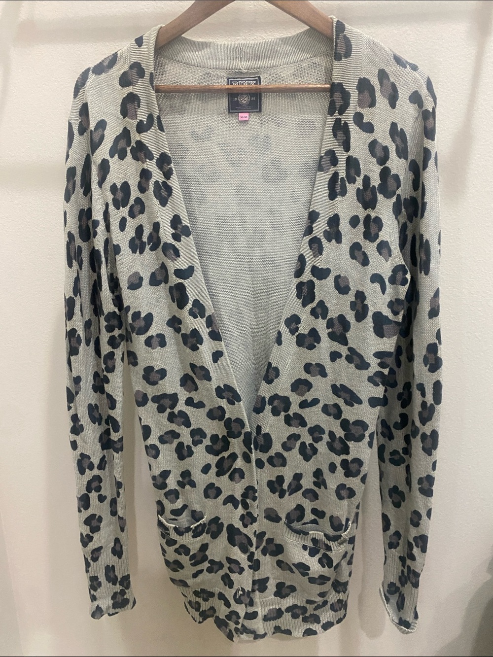 PINK Victoria's Secret Gray and Black Leopard Open-Front Cardigan